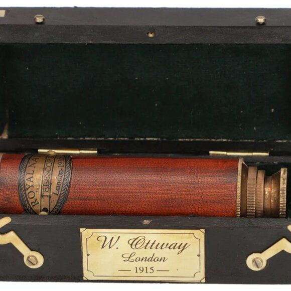 Brass Telescope with Wooden Box Vintage Maritime Collapsing Spyglass Pirate Gift - Picture 3 of 4